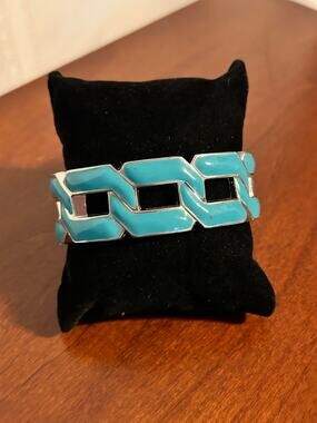 Vintage Teal Enamel Hinge Bangle Bracelet Spring Clamp Closure